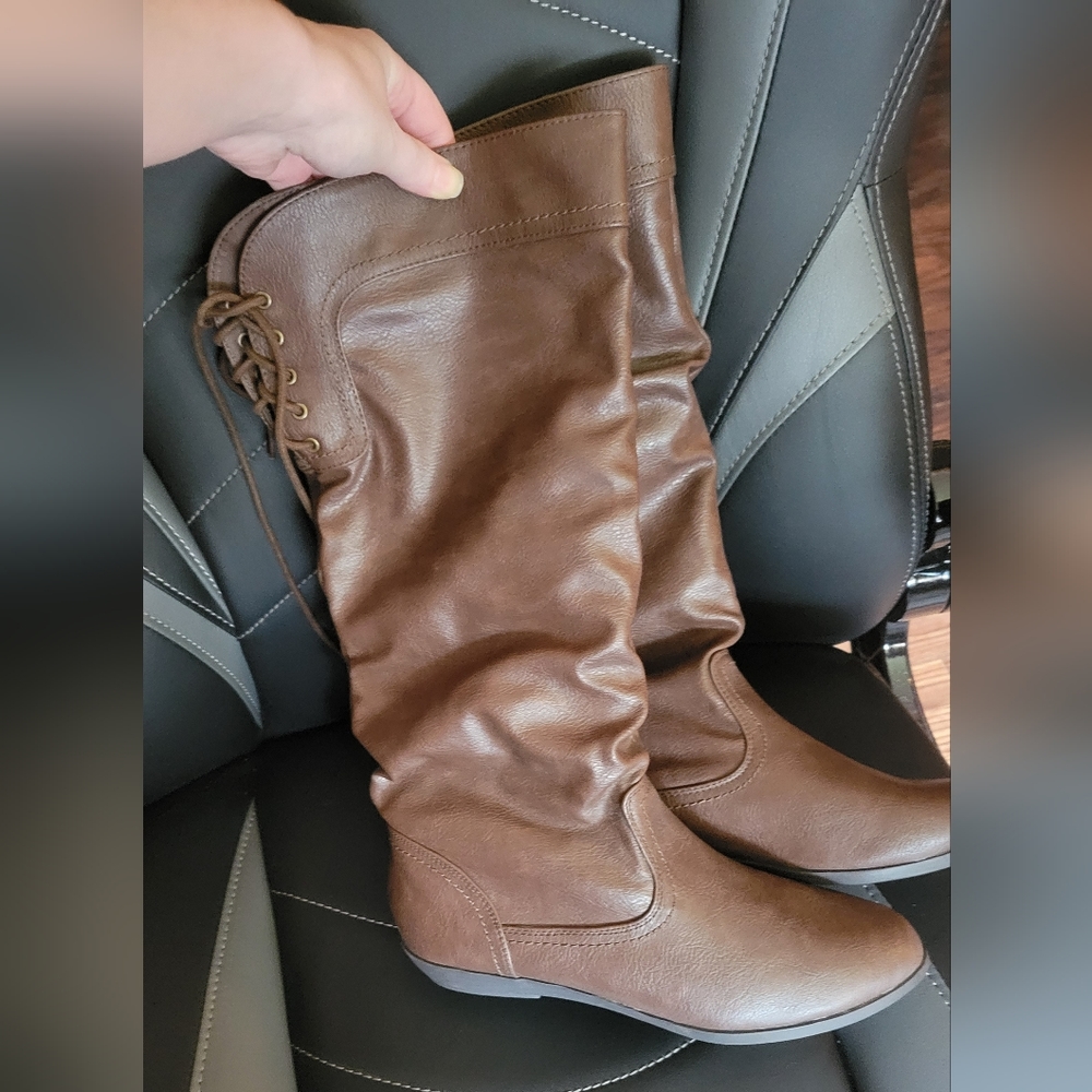 Faded Glory size 8.5 Brown Faux Leather Tall Boots